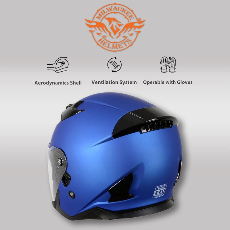 Milwaukee Helmets MPH9825DOT Shift Open Face 3/4 Blue Helmet Biker