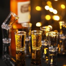 Sliner 48 Pack Birthday Shot Glasses Bulk, 1.4oz Plastic Vintage Birthday Party Favors for Guests, Mini Cheers 40/50/60 to Years Black Shot Glass, Birthday Decoration Gift(Vintage 1965)