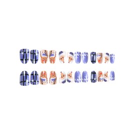 Christmas Press on Nails Short Round Winter Fake Nails Blue Full Cover Santa Claus Elk False Nails with Snow Designs Glossy Glue on Nails Cute Acrylic Nails Manicure Artificial Nails for Women Girls