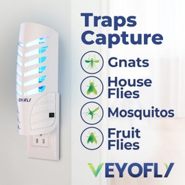 VEYOFLY Fruit Fly Traps for Indoors, Fly Trap Indoor, (2 Device + 6 Refills) Fly Catcher Indoor, Gnat Traps for House Indoor, Fly Trap, Plug in Light Flying Insect Trap, Bug Killer
