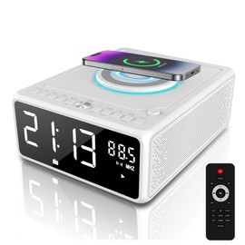 G Keni Elegant CD Player, Alarm Clock Radio with Wireless Charging Station, Digital FM Radio (No AM), Bluetooth Boombox with Remote, MP3/USB Music Player, Snooze & Sleep Timer CD Players for Home