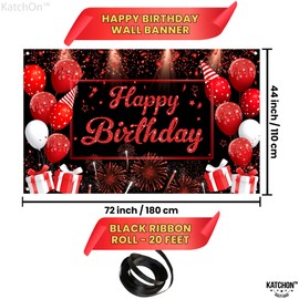 KatchOn, Black and Red Happy Birthday Banner - XtraLarge 72x44 Inch | Red Birthday Banner, Red and Black Birthday Decorations | Casino Birthday Decorations | Black and Red Birthday Decorations for Men