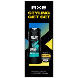 AXE Men’s Hair Styling Gift Set – AXE Apollo Clean & Strong 2-in-1 Shampoo + AXE Messy Look Flexible Paste, Medium Hold, Low Shine (2 Piece Set)