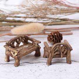 Brown Fairy Garden Furniture Ornaments Miniature Resin Chair Bench Doll House Decor Home Garden Miniatures Resin Micro Landscape Decoration Bench Furniture Outdoor Decor