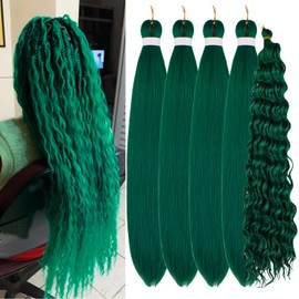 Green Braiding Hair Pre Stretched for Boho Braids Synthetic Pre-stretched Knotless Boho Braiding Hair Hypoallergenic ez Braids