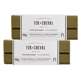 Fer à Cheval Marseille Soap Stain Remover Stick 2 Pack - Natural Savon de Marseille, Hypoallergenic, Eco-Friendly, Travel-Sized Laundry Solution (Stick with Sommières Clay, 150g/5.29oz)