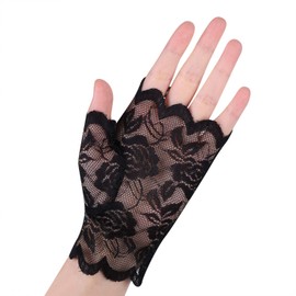 LONTG Women's Gloves, Finger Gloves, Lace Gloves, Black/White, 2-piece Set, Thin, Breathable, Summer, Half Gloves, UV Protection, Smartphone Compatible, Short Gloves, Wedding, Reception, After-party,