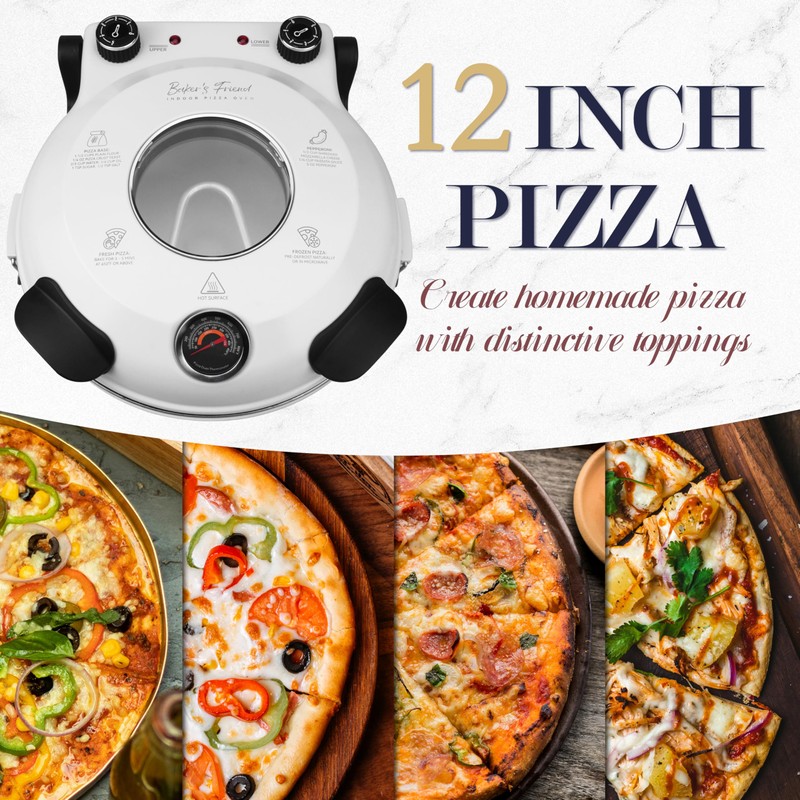 Baker’s Friend Electric Pizza Oven Indoor Countertop, 12 Inch Pizza