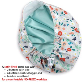 ABAMERICA Gorra de trabajo con botón de pelo largo, sombrero de trabajo ajustable, soporte para cola de caballo, sombreros de amarre para mujeres, talla única, A-86 Paquete de 2 flores grises con forro de satén, L