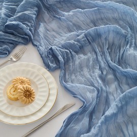 Fanami 6 Pack Cheesecloth Table Runner -10FT Dusty Blue Boho Gauze Cheese Cloth Table Runner 120 Inches Long Rustic Sheer Fabric Centerpieces for Wedding Birthday Party Bridal Baby Shower Decorations