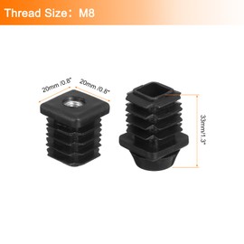 sourcing map 4 Pcs Leveling Feet, M8x20x20mm Plastic Adjustable Furniture Leg Leveling Rectangle Tube Insert Screw-in Glide Levelers Fit Hole 25mm for Table Chair Furniture, Black