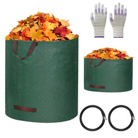 APOMOONS Pack of 2 Garden Waste Bags Stable with Work Gloves, Garden Bags, Leaf Bags for Green Cutting Bags, Garden Waste Bags, Lawn Bag, Grass Bag, Container for Garden Waste Garden Rubbish Bags, 120 L, 50 L