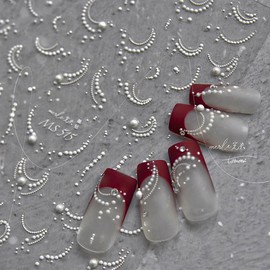 White Pearl Chain Nail Art Stickers Decals 5D Embossed Nail Decals with Crystal Diamond 1PCS Vintage Caviars Chains Design Self Adhesive Pearl Stripes Sticker Sliders for Women Nail Art Decorations