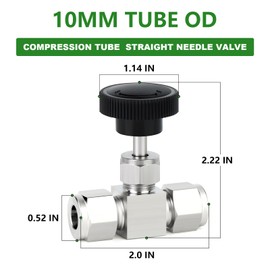 TAISHER 1PCS 304 Stainless Steel Compression Tube Square Straight Needle Valve 10MM Tube OD x 10MM Tube OD for Flow Control Water Gas Oil