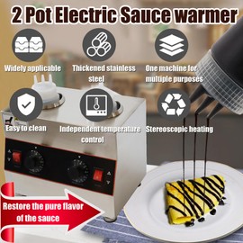 HQHAOTWU Electric Sauce Warmer 2 Pot Sauce Heater Countertop Sauce Dispenser Chocolate Cheese Dispenser Warmer Jam Heating Machine with 2 Sauce Squeeze Bottles/650ML Adjustable Temperature 30-85℃