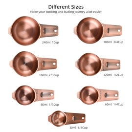 IFFMYJB Copper Measuring Cups Set, 7-Piece Stainless Steel Measuring Cups Set, Metric&US Metal Measuring Cups Set - 1/8, 1/4, 1/3, 1/2, 2/3, 3/4&1 Measure Cup for Dry&Liquid Ingredients During Baking