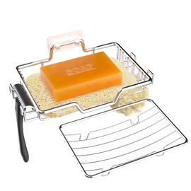 Soap Dish for Shower 2 Pack,Soap Holder with Soap Saver,Stainless Steel Adhesive Soap Dish with 4 Hooks for Bathroom,Kitchen