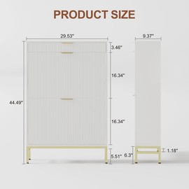 GarveeHome Fluted Shoe Cabinet with 2 Flip Drawers, a Drawer, a Hook, Modern Narrow Shoe Storage, Farmhouse Wooden Shoe Organizer with Metal Legs, Closed Shoe Racks for Entryway, White