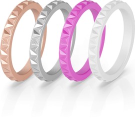 ThunderFit - Alianzas de boda de silicona fina para mujer, paquete de 4 alianzas de goma con diseño triangular de diamante, 2.8 mm de ancho y 2 mm de grosor 12.5 - 13 (22.2mm)