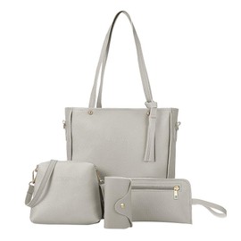 Damen Handtaschen-Set, 4-teilig, Schultertasche, Geldbörse, Mode, Leder, leicht, Umhängetasche, für Shopping, Arbeit, Alltag, Geschenk für Damen, grau, Einheitsgröße