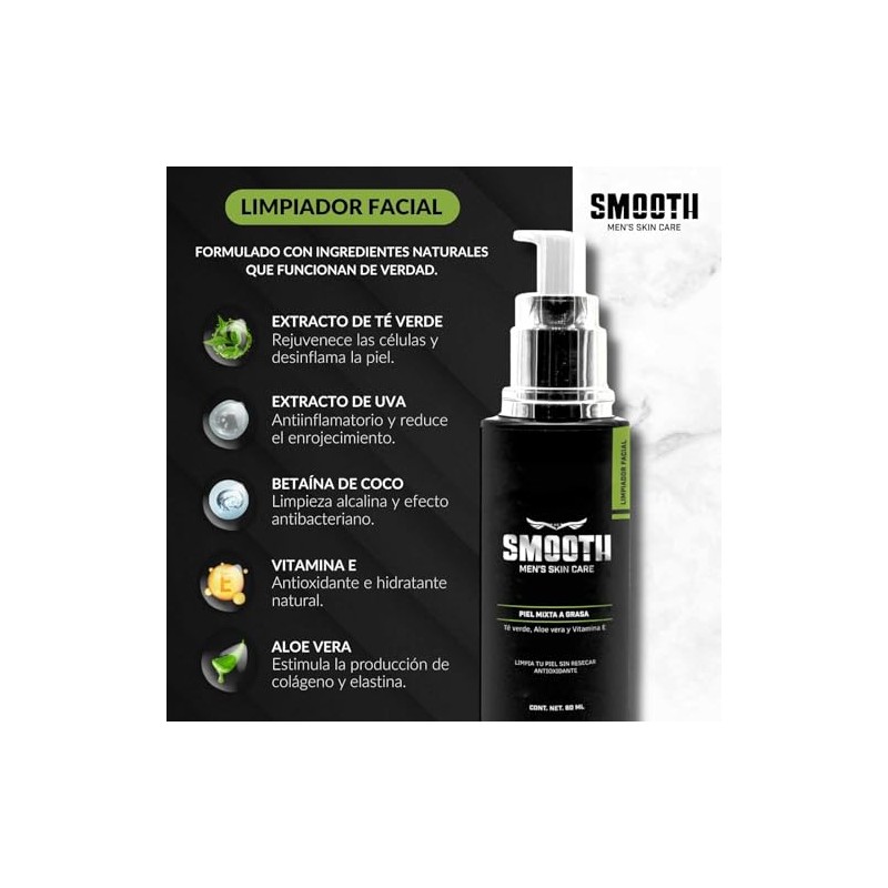 SMOOTH Set Completo de Cuidado Facial Antiedad para Hombre 5