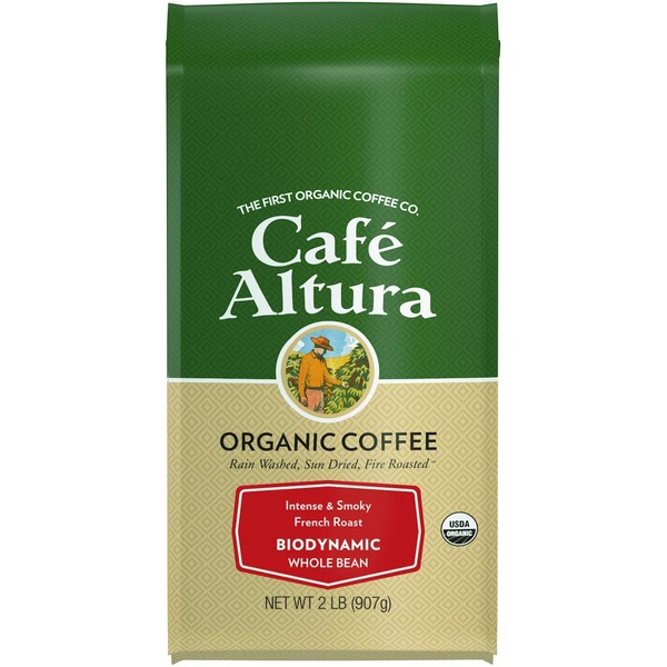 Cafe Altura Whole Bean Organic Coffee, Biodynamic French Roast, 32 Ounce