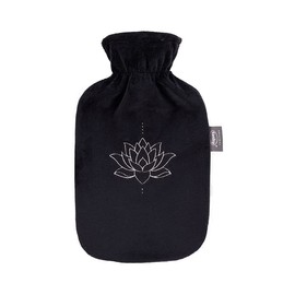 Fashy Hot Water Bottle with Fleece Cover and Glitter Water Lily Black 2 L