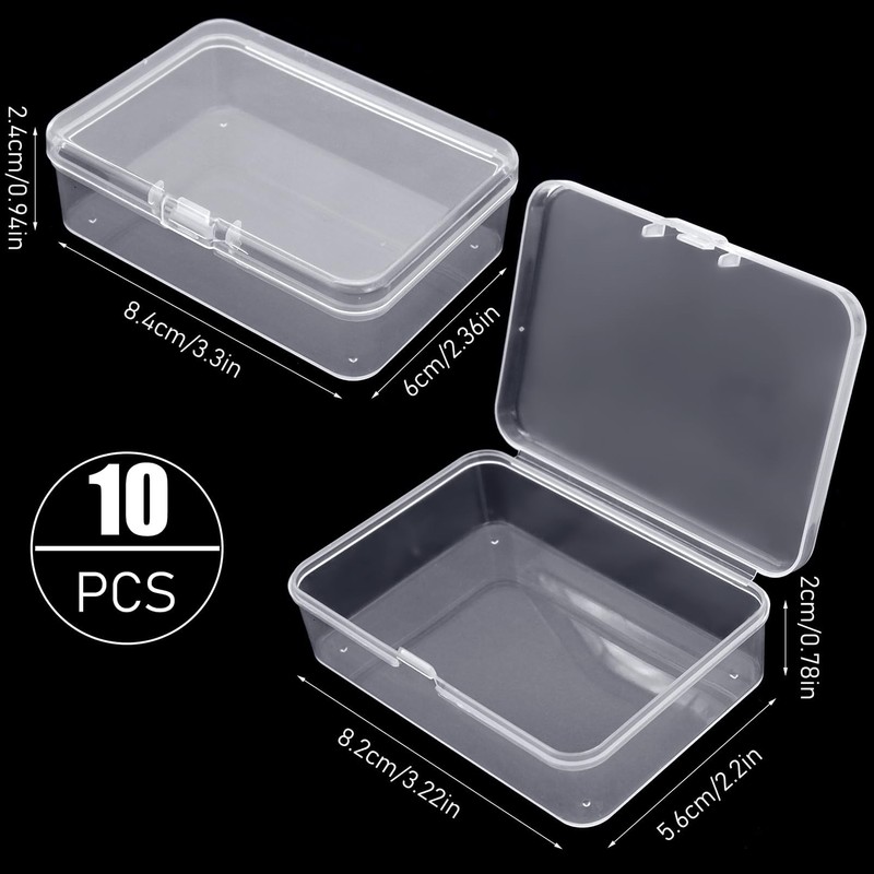 Cisolen 10Pcs Small Plastic Containers with Lids Mini Rectangular Empty