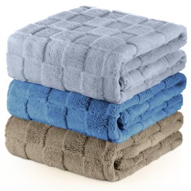 VitalCozy 3 Pack Fleece Throw Blanket Twin Size for Couch 60" X 80" Soft Warm Blanket for Bed Lightweight Fuzzy Throw Blankets Bulk for Winter Seasons Travel Camping(Blue, Silver Gray, Brown)