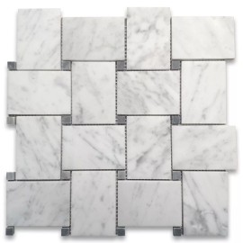 Stone Center Online C667XH Carrara White Marble Large Basketweave Tile Bardiglio Gray Dots Honed