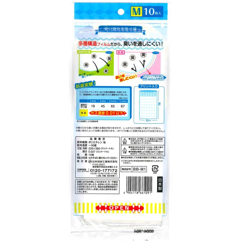 Nippon Giken Industrial Deodorizing Bags, Clear, M, BB-M1, Pack of