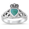 Simulated Turquoise Celtic Claddagh Criss Cross Ring .925 Sterling Silver