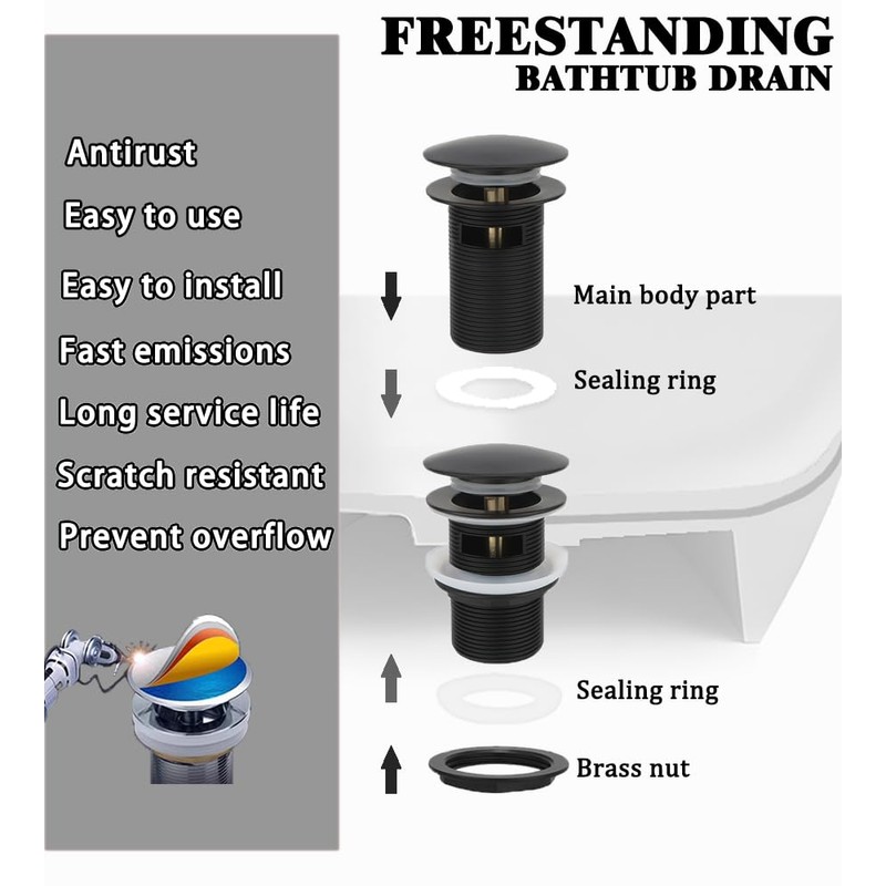 Brass Freestanding Tub Drain, Pop Up Freestanding Tub Drain Plug,
