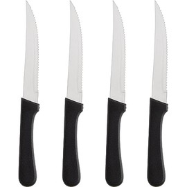 AME D’ESSENCE Set of 12 Stainless Steel Steak Knives - 4 3/4 Inch Serrated Edge, Pointed Tip, Plastic Handle - Ideal for Kitchen, Butter Cutlery, and Restaurants