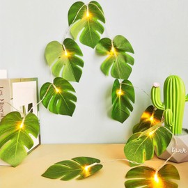 Dreamworth Plug in Monstera Leaf String Lights, 33 Ft 100 LEDs Artificial Palm Leaves Wall Hanging Vine Green Leaf Fairy Lights with Remote Controller for Christmas Bedroom and Courtyard Park