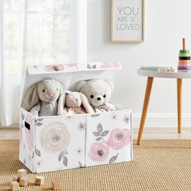 Sweet Jojo Designs Collapsible Small Fabric Toy Bin (Pink/Grey Boho Floral) for Girls, Kids, Childrens Small Storage Box Chest (Watercolor, Flower, Elegant Rose, Shabby Chic, Farmhouse, Nature, Blush)