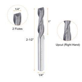sourcing map Spiral Router Bit, 1/4" Cut Dia. Up Cut 2-Flute Solid Carbide End Mill with 1/4" Shank for CNC Wood Carving Engraving, 1" Cut Length