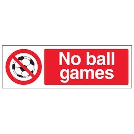 V Safety No Ball Games - Landscape 300 x 100 mm - Glow In The Dark 1mm Rigid Plastic Safety Sign