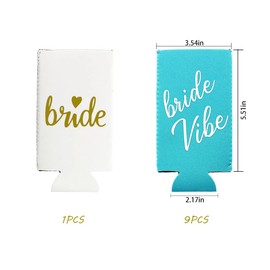 LADY & HOME 10 Pcs Hen Party Decorations Slim Can Cooler Sleeves Team Bride and Bride Vibe Can Cooler Hen Party Favors (Blue Vibe)