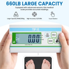 TIPRE Medical Grade Floor Scale Professional Physician Scale 660lb Wrestling Scale for Body Weight Bariatric Scale Heavy Duty Easy to Read Separate Display Screen for Home, Hospital & Physician Use