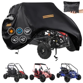 Large Go Kart Covers Waterproof,Heavy Duty 420D 2 Seater Go Kart Cover,Go Kart Accessories with Air Vent,4 Reflective Handles,2 Windproof Buckles,Protective Gokart Car Cover for Coleman KT196,Segway