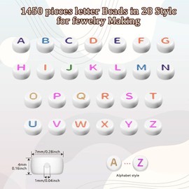JHWELRG Letter Beads Set 1450 Alphabet Beads for Bracelets DIY Colourful Acrylic Letter Beads A to Z for Beads for Jewellery Making Set, Bead Making for Friendship Bracelets