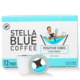 Stella Blue Fresh K Cup Coffee Pods - Positive Vibes Blend - 100% Arabica LIGHT Roast - Ethically & Sustainably Sourced from Central America - Helps Support PAWS Chicago - 12 Single Serve Pods