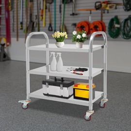 JAYGOVAN 3-Tier Stainless Steel Utility Cart 30"x16"x33" Large Heavy Duty Industrial Serving cart with 360°Rotation Wheels Kitchen Island Stainless Steel Storage Trolley for Hotel Restaurant Home Use