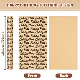 WERNNSAI Kraft Brown Wrapping Paper Roll - 1 Roll 17” x 33 ft Birthday Gift Wrapping Paper for Adults Kids Baby Shower Favor Supply (Happy Bday-Black)