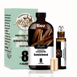 Sandalwood Essential Oil, Roll-on Sandalwood Oil (8 Fl Oz x1 + 0.33 Fl Oz x1) - Natural, Scalp, Diffuser, Massage, Yoga, DIY Soap and Candle Making - Fragrance Oils, Gifts, Spa Care