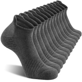 FITRELL 6 Pack Men's Athletic Running Ankle Socks Cushioned Wicking Anti-Blister Breathable Low Cut Tab Sport Socks, Dark Grey, X-Large