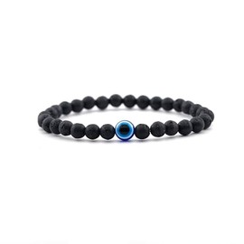 Lameybrt Evil Eye Bracelet 6mm Natural Stretch Adjustable Beaded Bracelets for Men (A10 Volcanic rock, Medium (6.5"-7.4"))