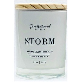 Natural Coconut + Beeswax Scented Candle Storm (All Caps) in Glossy White Jar with Wooden Lid, 11 Oz.
