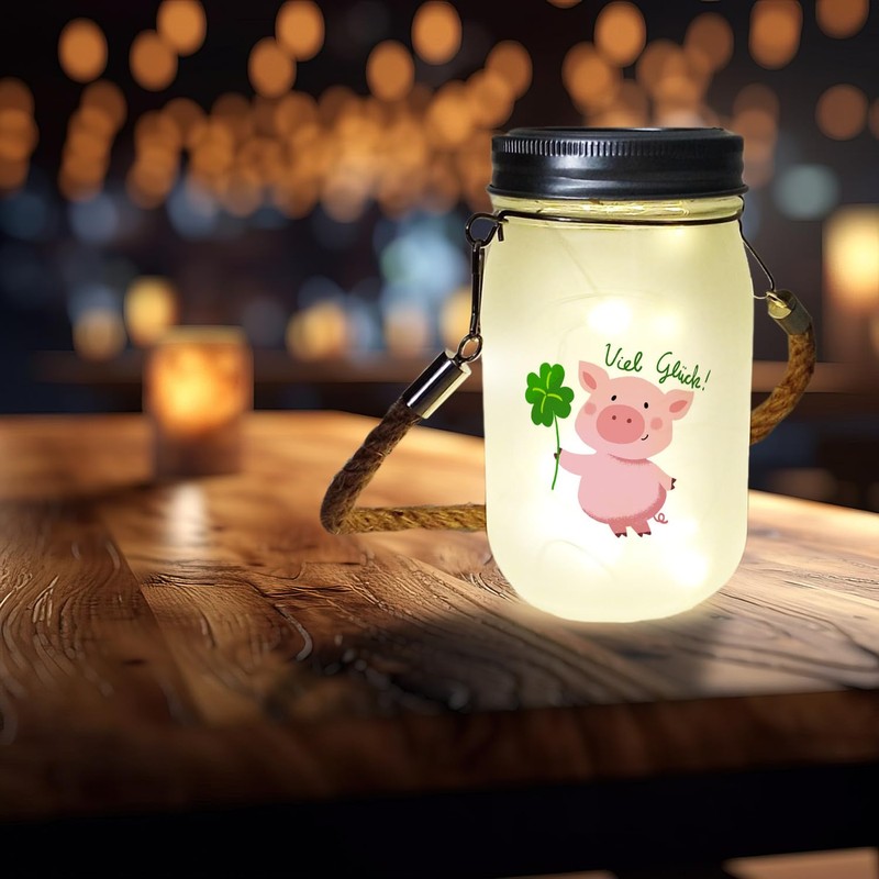 Lucky Pig Solar Light with Saying "Viel Glück ein dekoratives